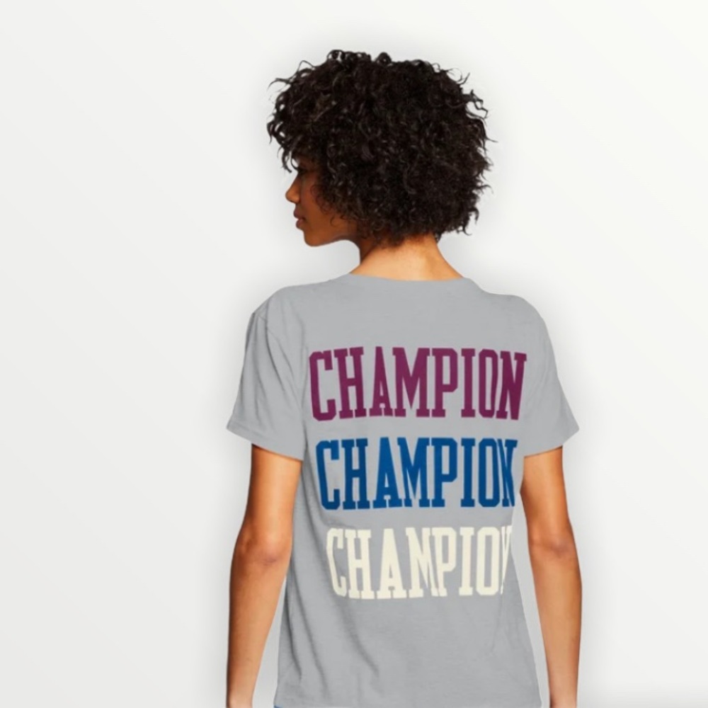 Champion retro tri color tee with logo at back XS